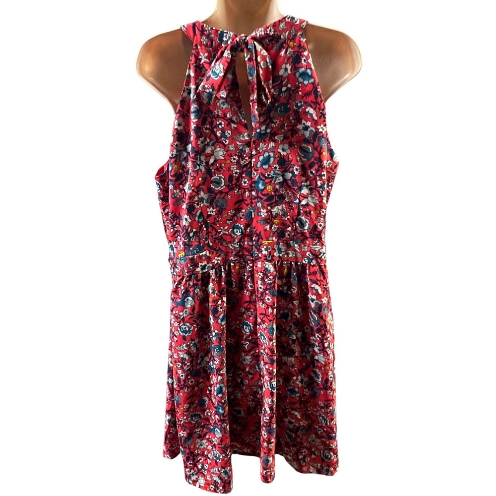 LOFT Outlet Dress Coral Multi Floral Halter Neck Tie Back Garden Party L Keyhole - Picture 4 of 8